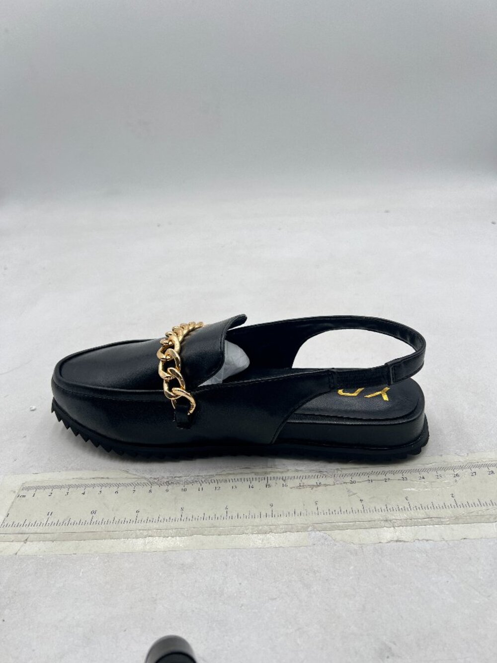 YDN Black Metal Chain Decor Casual Slingback Loafers Heeled Daily Sandals